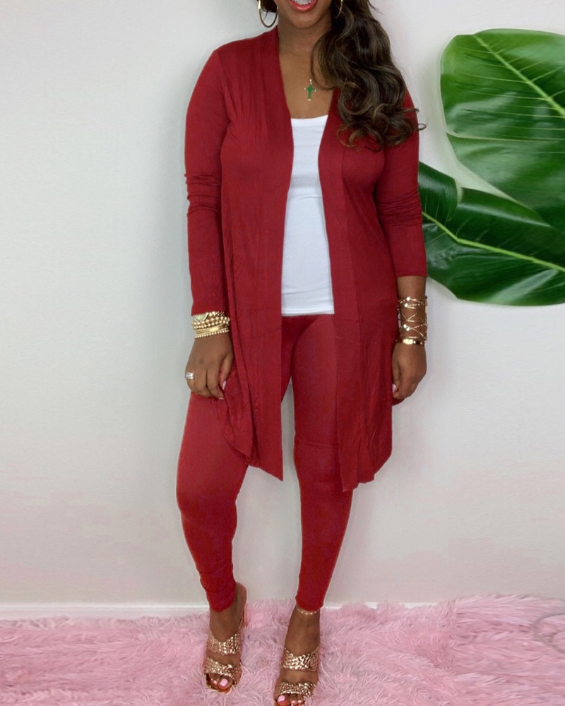 

Long Sleeve Open Front Top & Pants Set, Red