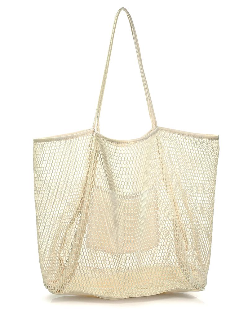 

Hollow Out Beach Tote Bag Large Capacity Shoulder Handbag, Beige