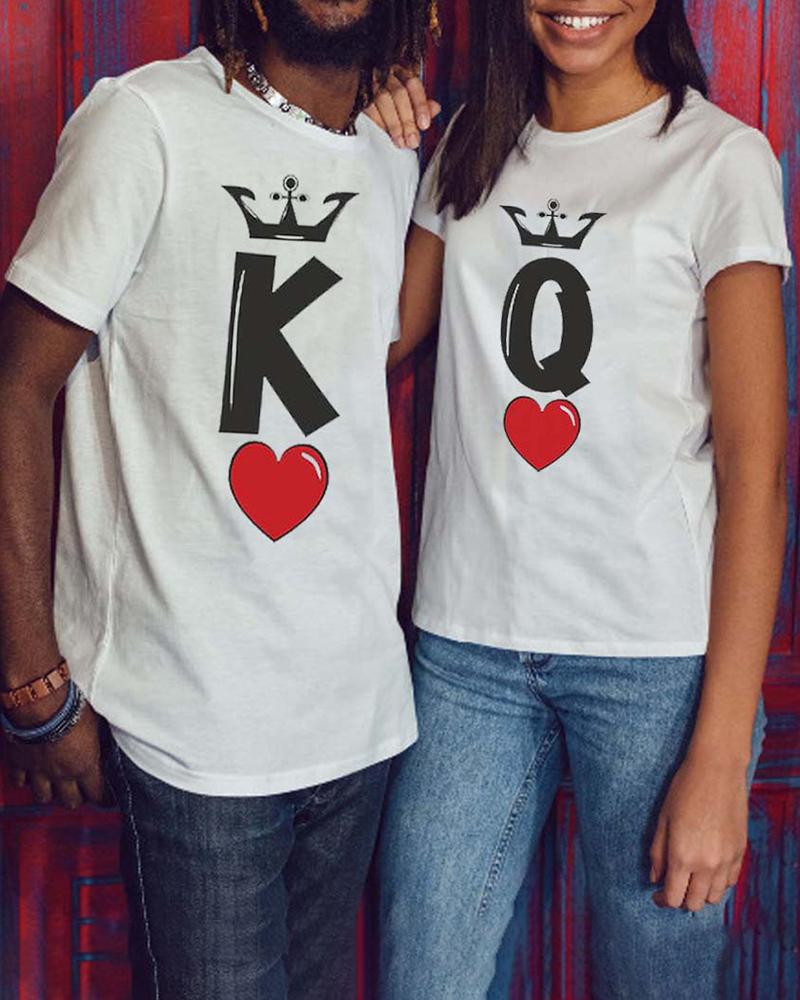 

Valentine' Day Heart Letter Print O-Neck Top, Style1