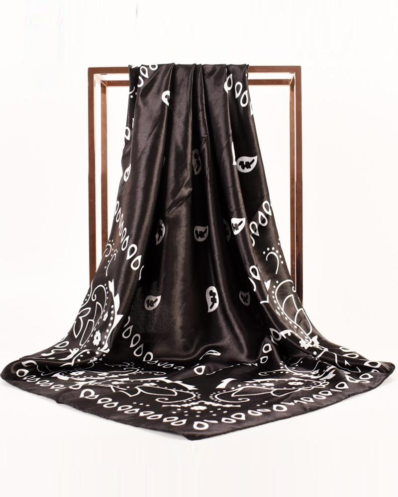 

Vintage Paisley Print Satin Square Scarf Headband, Black