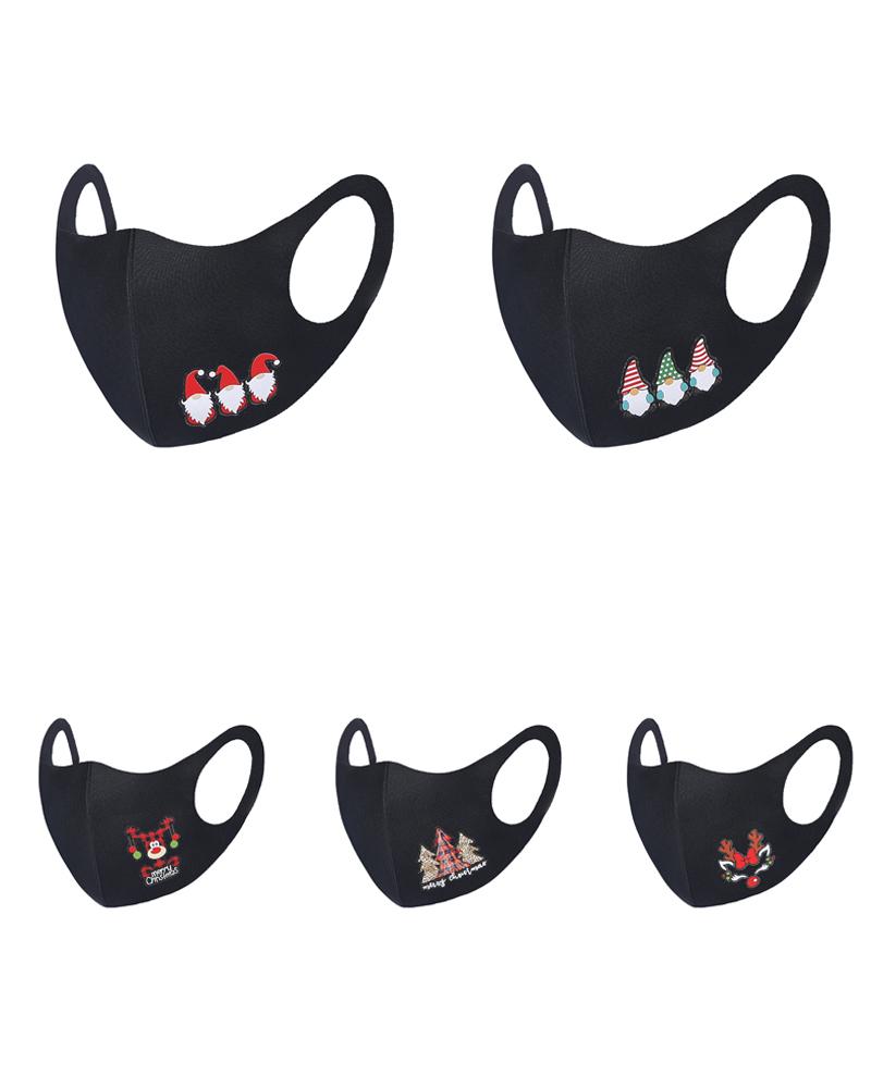 

5PCS/Set Randomly Dispatched Christmas Mixed Print Breathable Face Mask, Style2