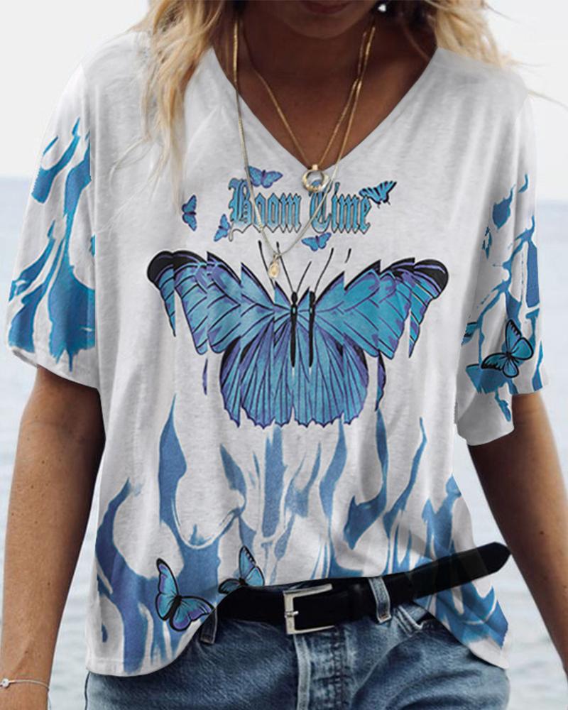 

Butterfly & Flame Print Short Sleeve T-shirt, White