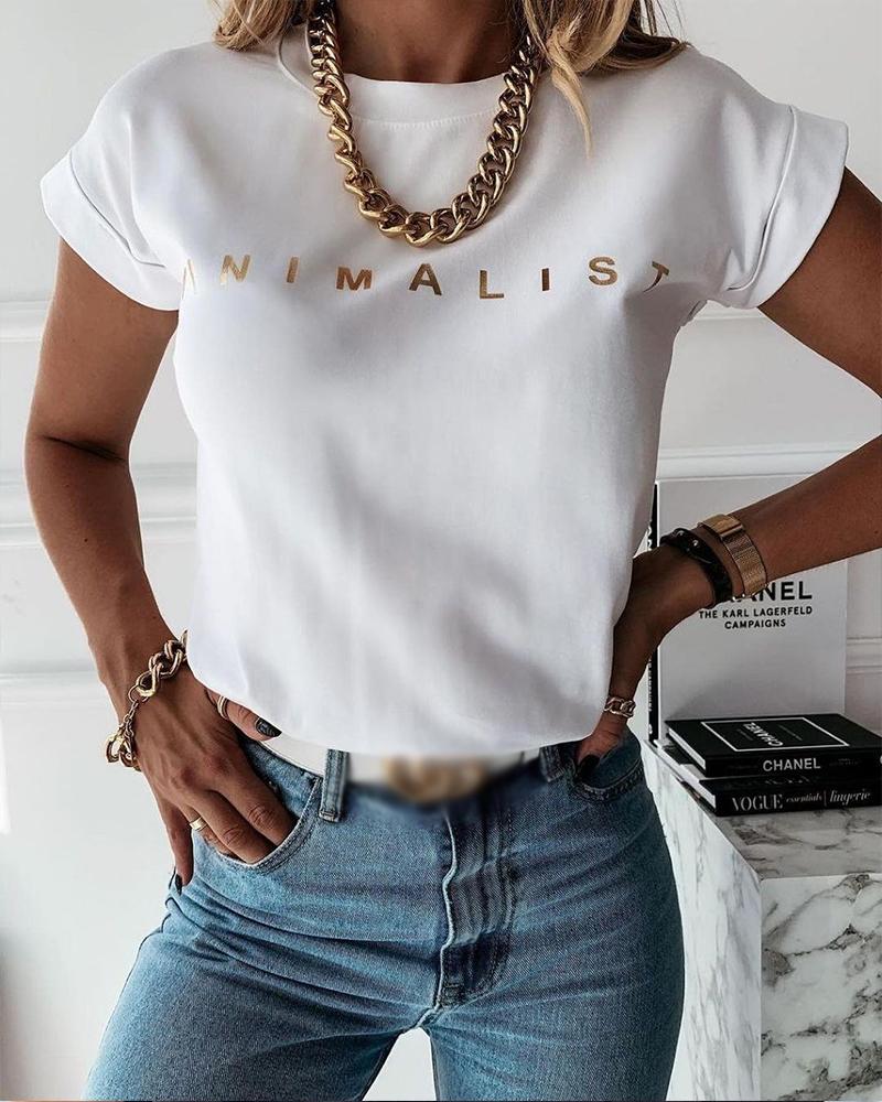 

Letter Print Short Sleeve Top, White