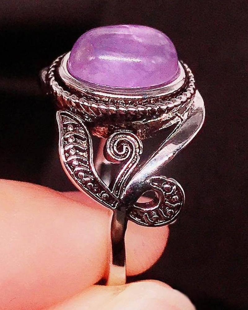 

1pc Oval Crystal Stone Hollow Vintage Ring, Purple