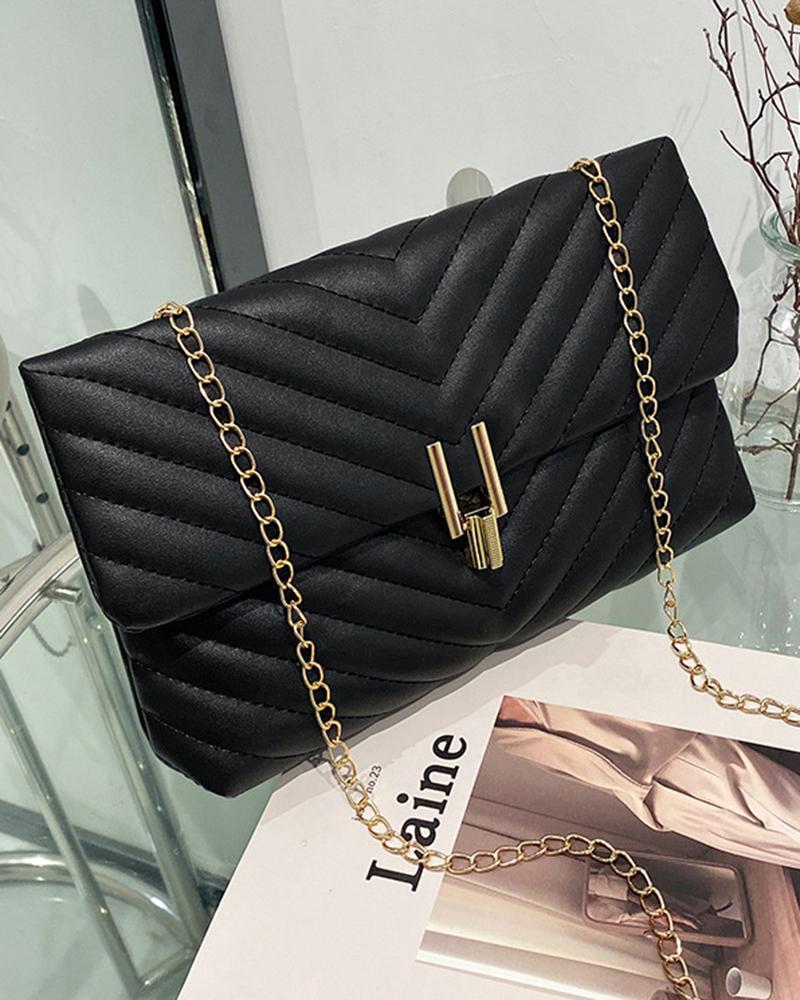 

Quilted Chervon Flap Square Crossbody Bag Evening Clutch, Black