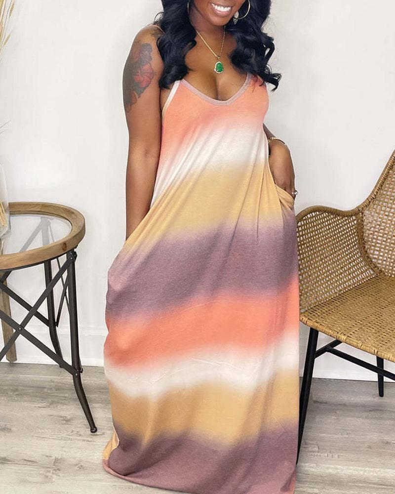 

Ombre Spaghetti Strap Casual Maxi Dress, Orange