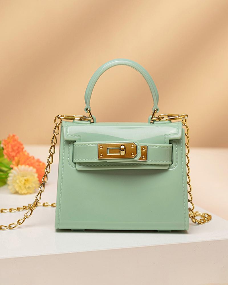 

Twist Lock Chain Strap Mini Shoulder Bag With Handle, Green