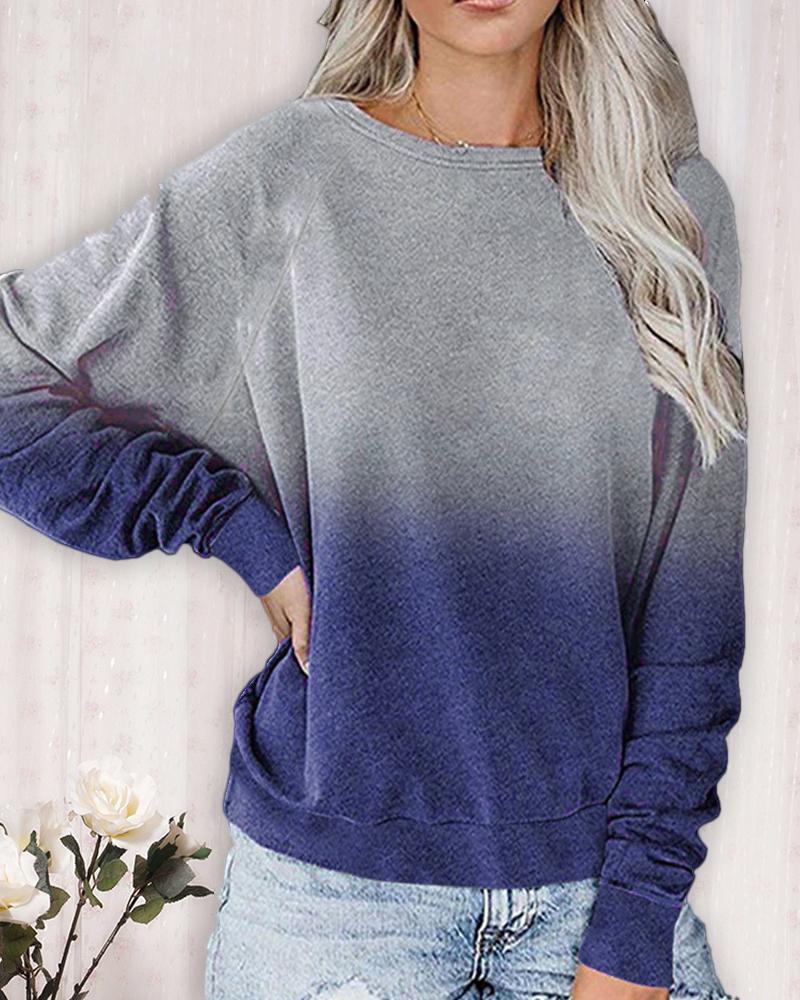 

Ombre Colorblock Long Sleeve Sweatshirt, Dark blue