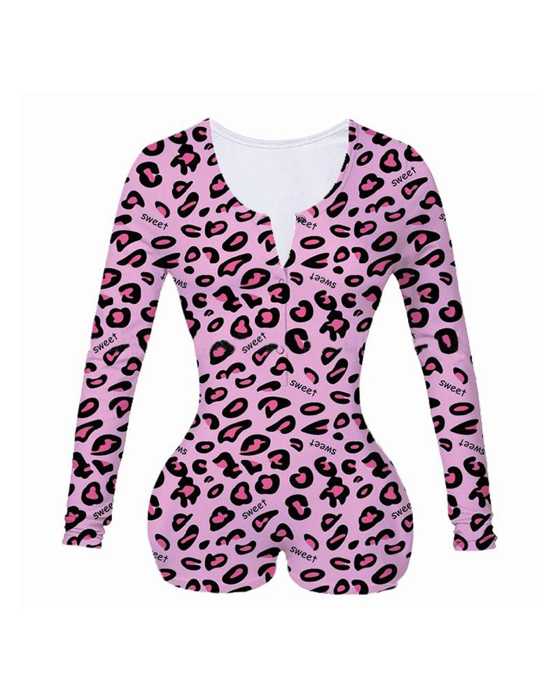 

Letter Cheetah Print Long Sleeve Onesie, Style2