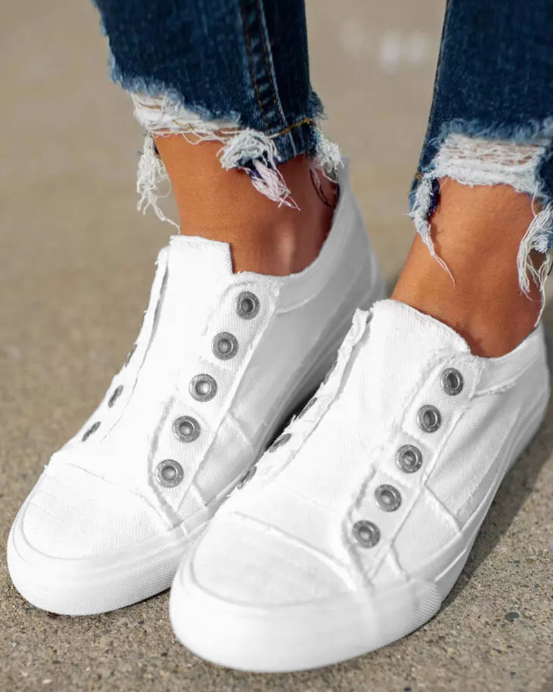 

Eyelet Slip-on Canvas Sneakers, White