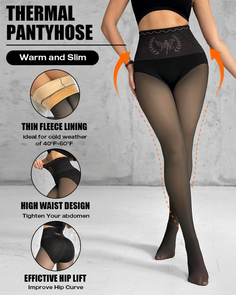 

ChicMe ShapeLift Transparent Butt Lifting Tight Fleece Lined Tummy Control Thick High Waist Elasticity Thermal Pantyhose Warm Leggings, Black
