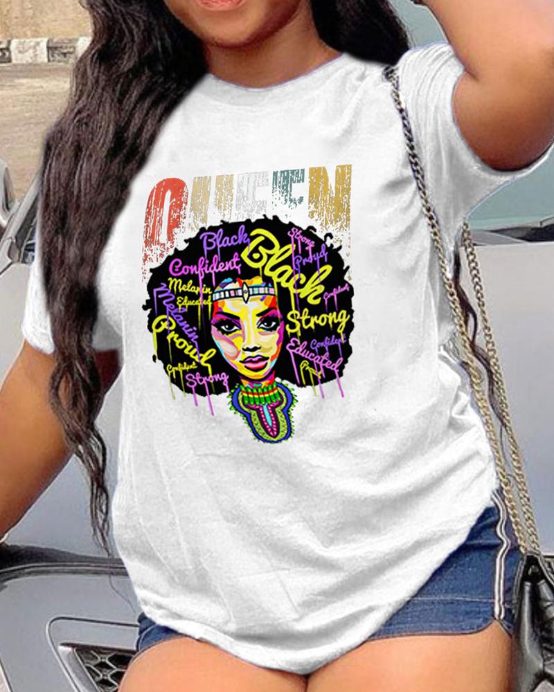 

Cartoon & Letter Print Short Sleeve T-shirt, White