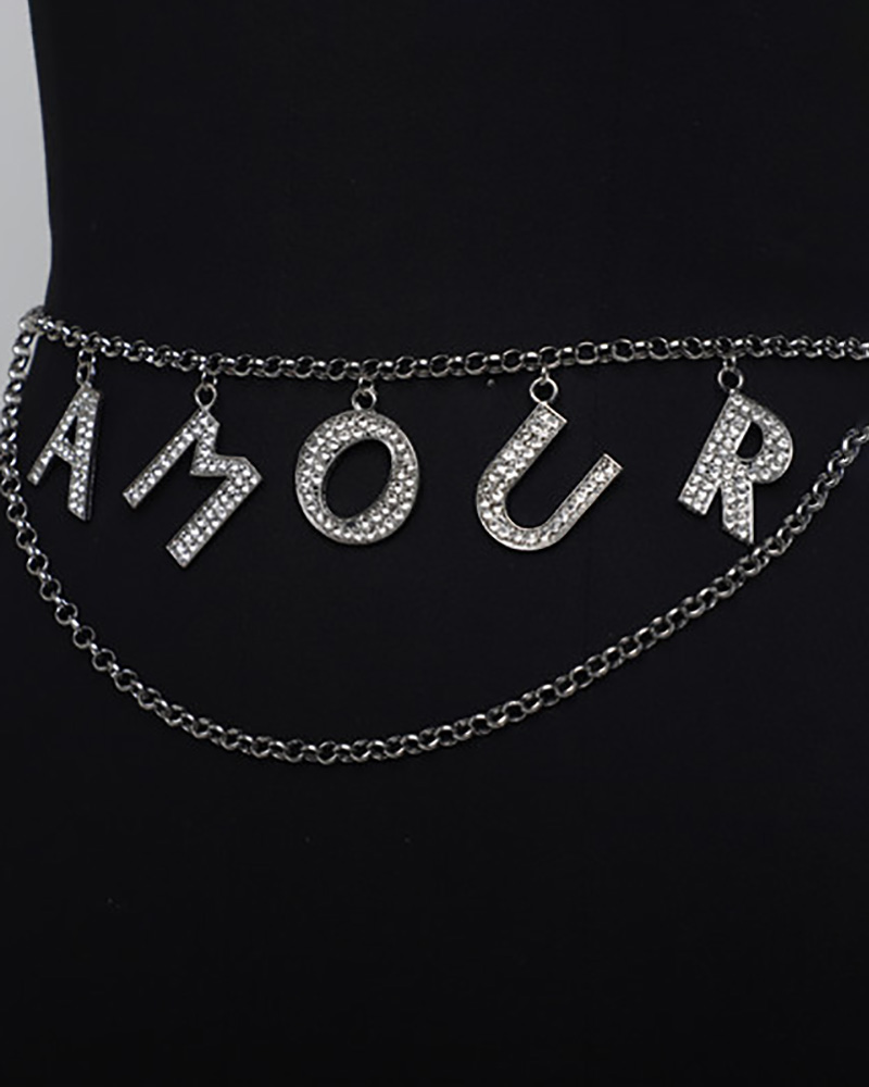 

Rhinestone Decor Letter Pattern Waist Chain, Style3