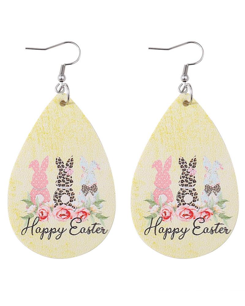 

1Pair Easter Egg Leopard Heart Waterdrop Hook Earrings, Yellow
