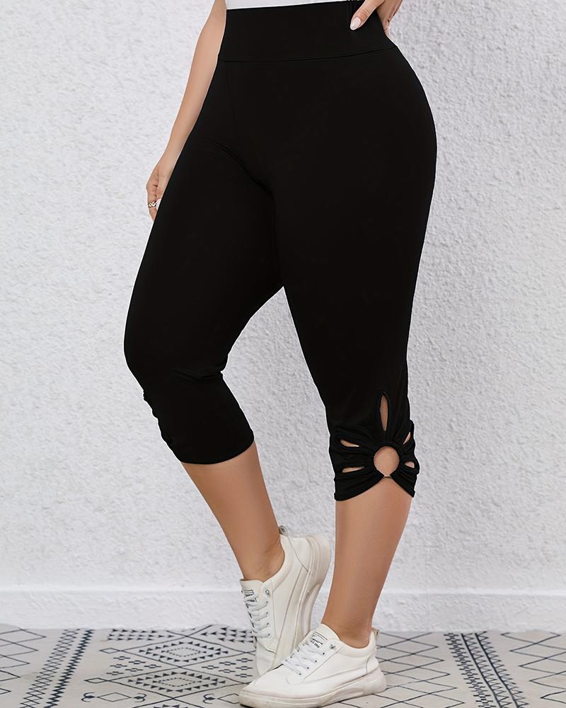 

Plus Size Cutout O-Ring Decor High Waist Leggings, Black