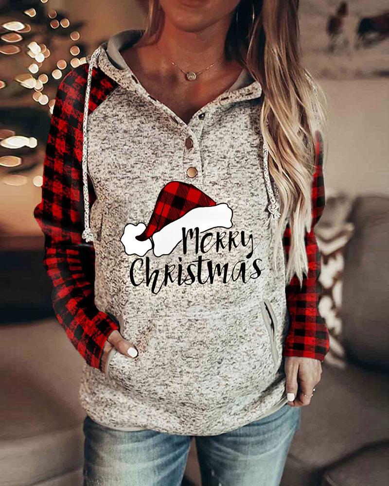 

Christmas Letter Plaid Print Pocket Design Hoodie, Style4