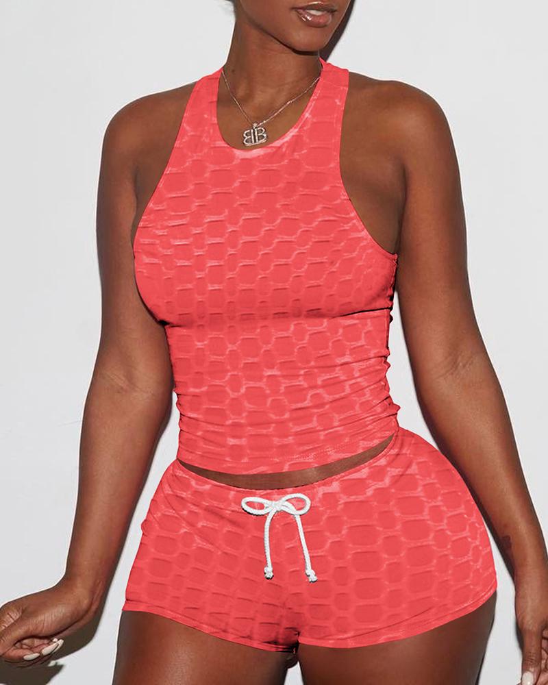 

Bubble Textured Drawstring Active Sets, Hot pink