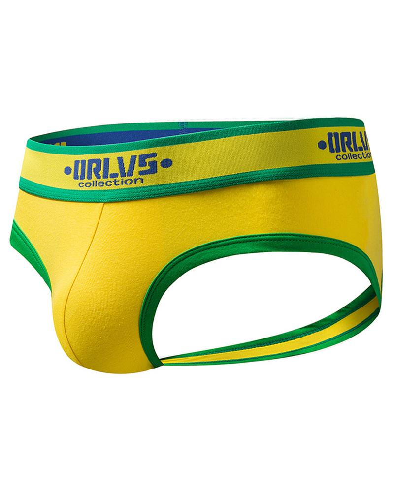 

Color Block Splicing Letter Print Skinny Thong Underpants, Yellow