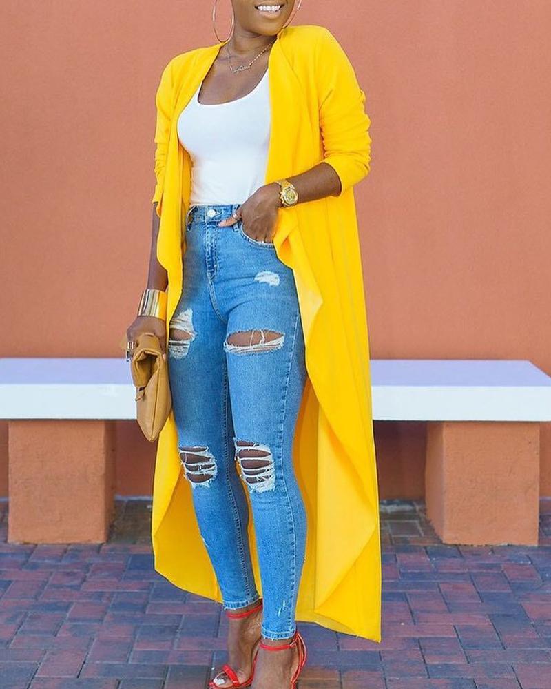 

Plain Open Front Longline Coat, Yellow
