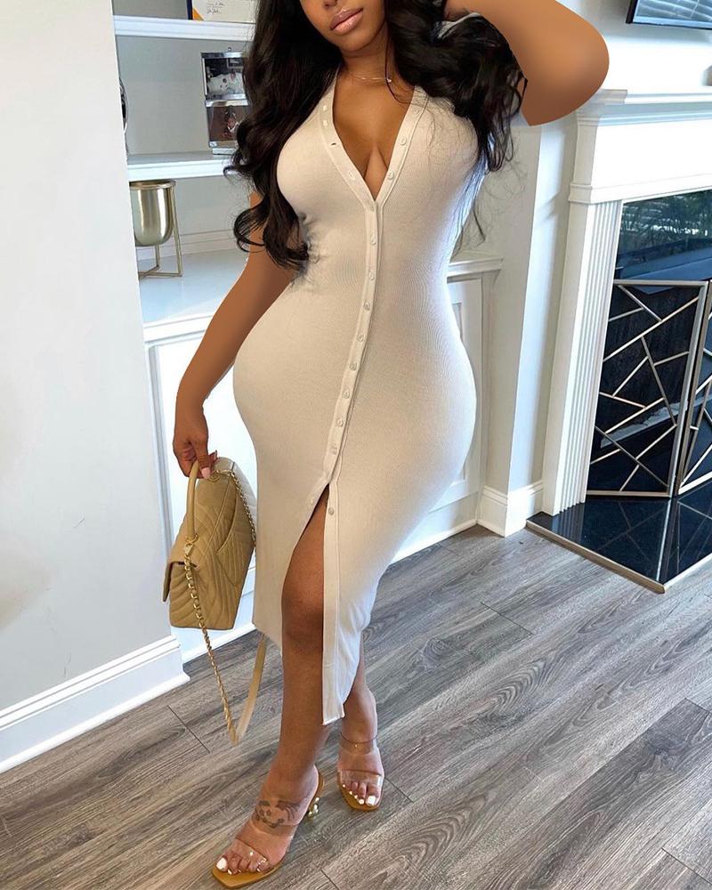 

Solid Color Short Sleeve Maxi Dress, White