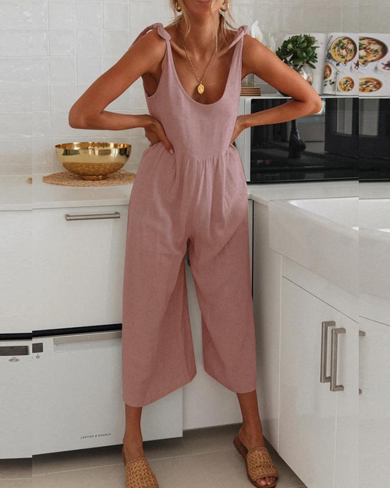 

Solid Color Lace-up Sling Overall Jumpsuit, Pink
