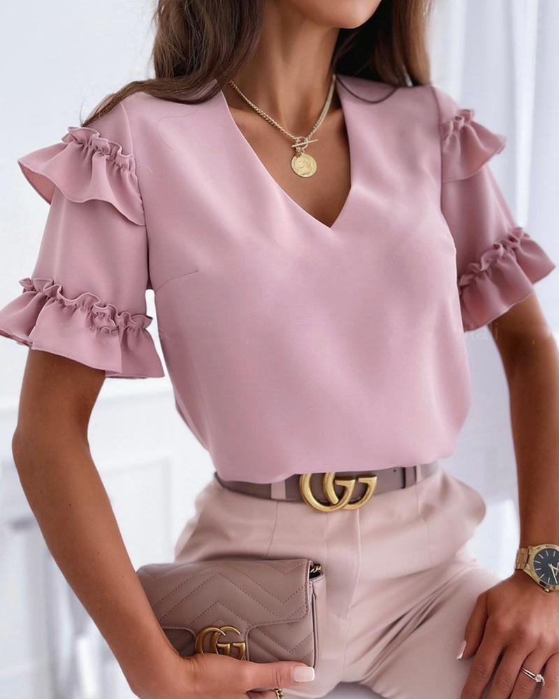 

Patterns Print Short Sleeve Loose Blouse, Pink