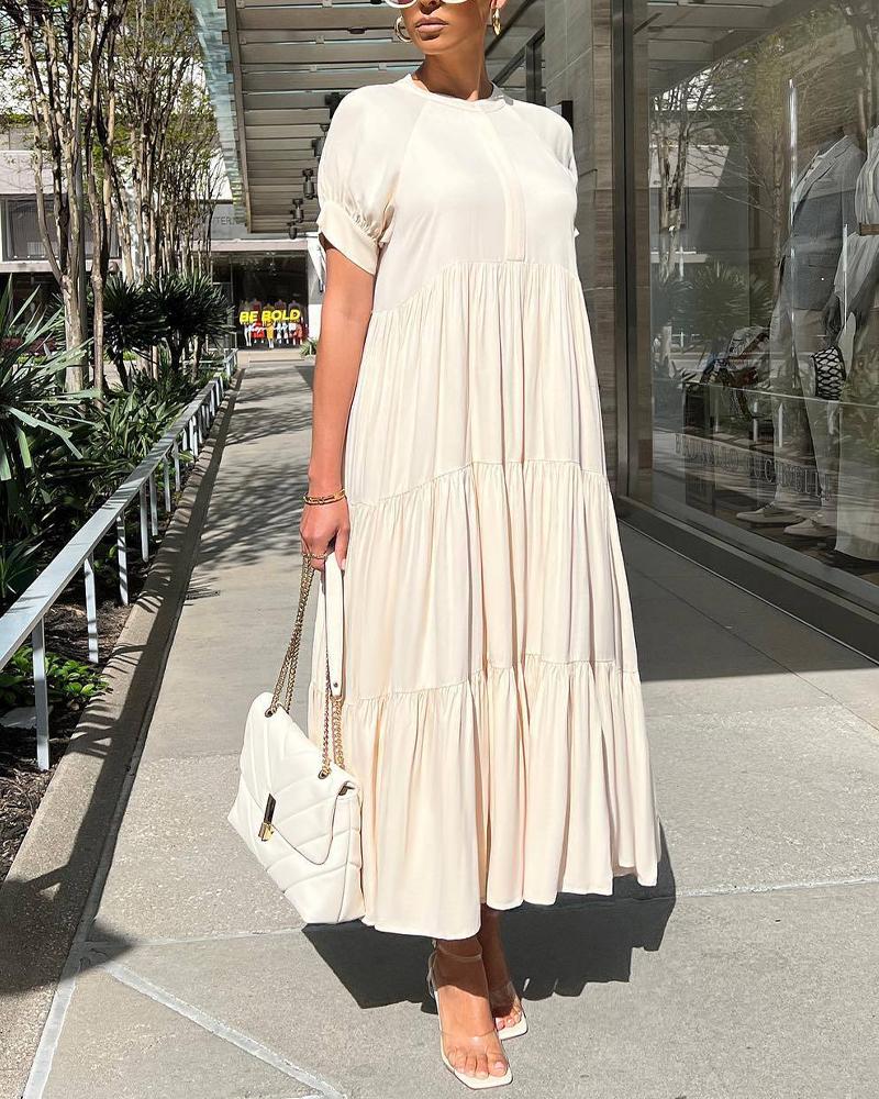

Short Sleeve Casual Swing Dress, Apricot