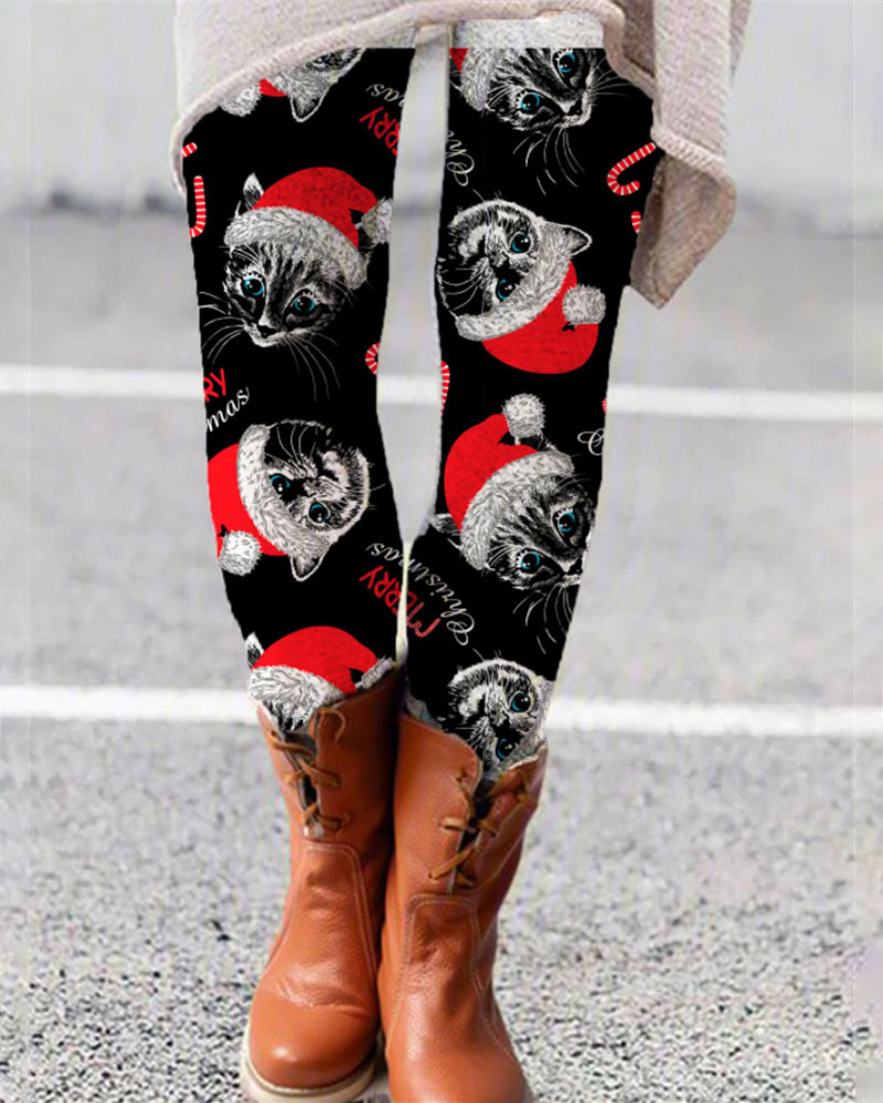 

Christmas Santa Claus Snowflake Print Leggings, Style6