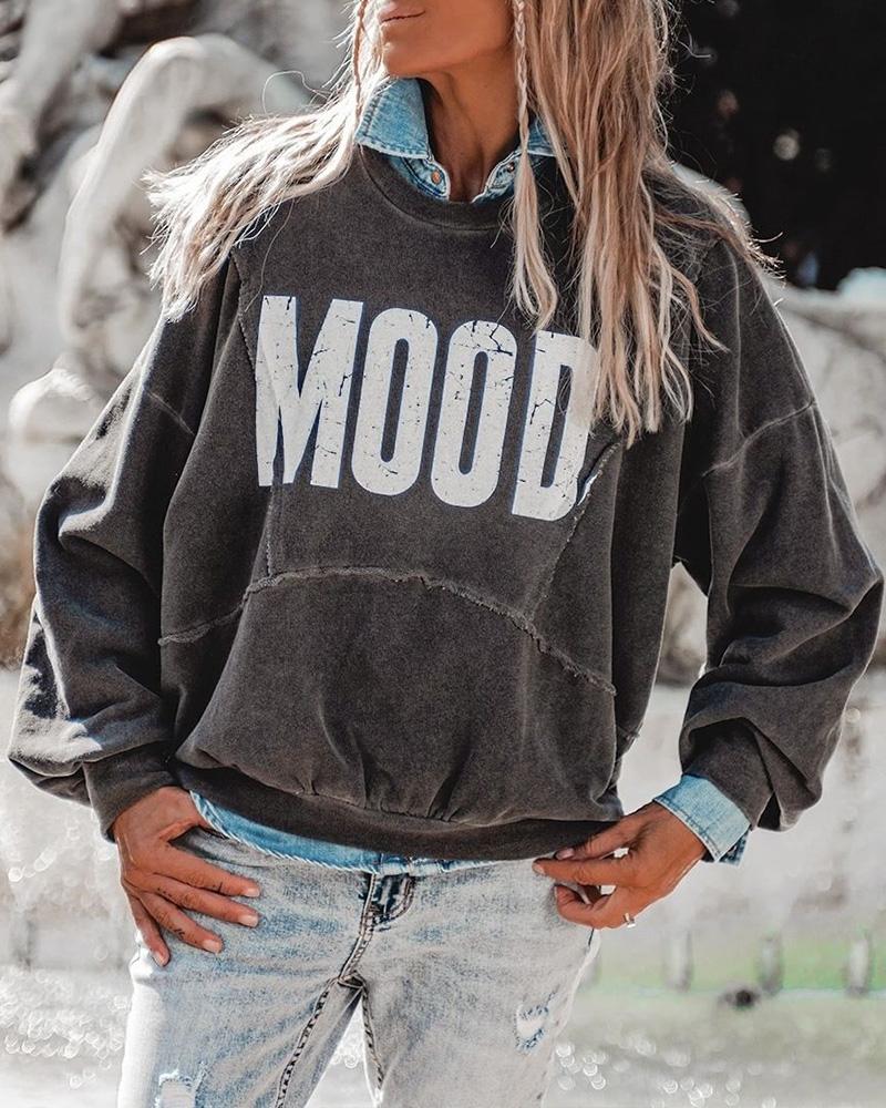 

Letter Print Lantern Sleeve Sweatshirt, Gray