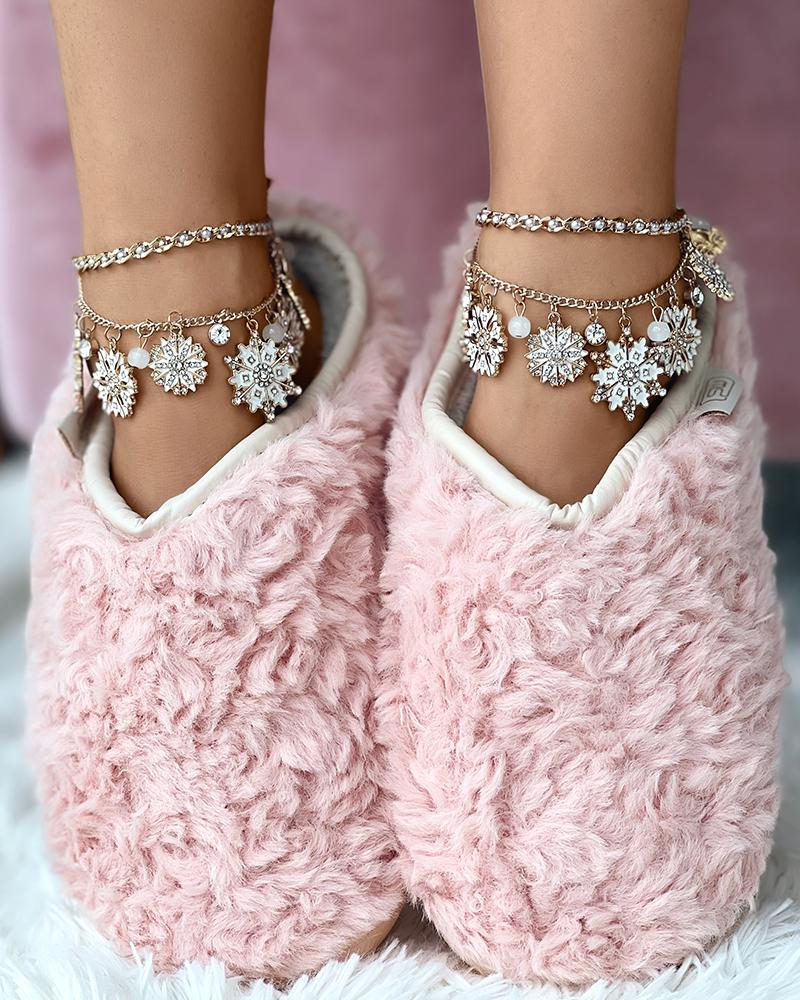 

Round Toe Fluffy Slippers, Pink