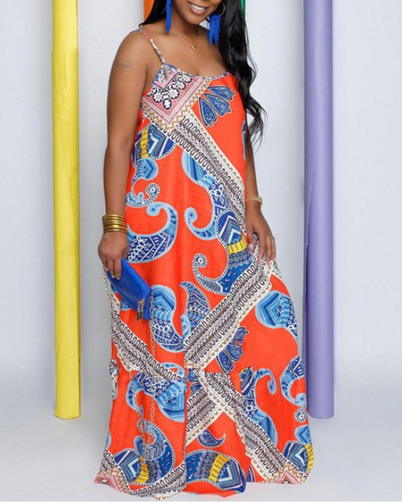 

Plus Size Paisley Print Spaghetti Strap Maxi Dress, Orange