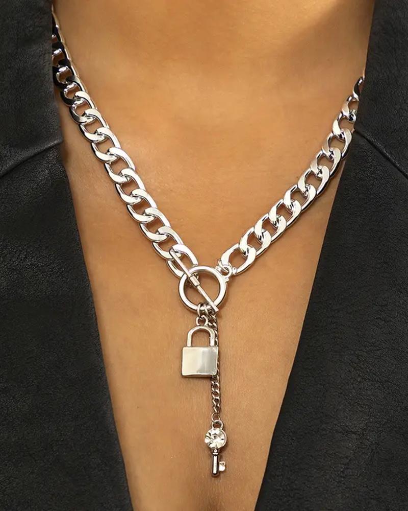 

1pc Lock Pendant Chain Necklace, Silver