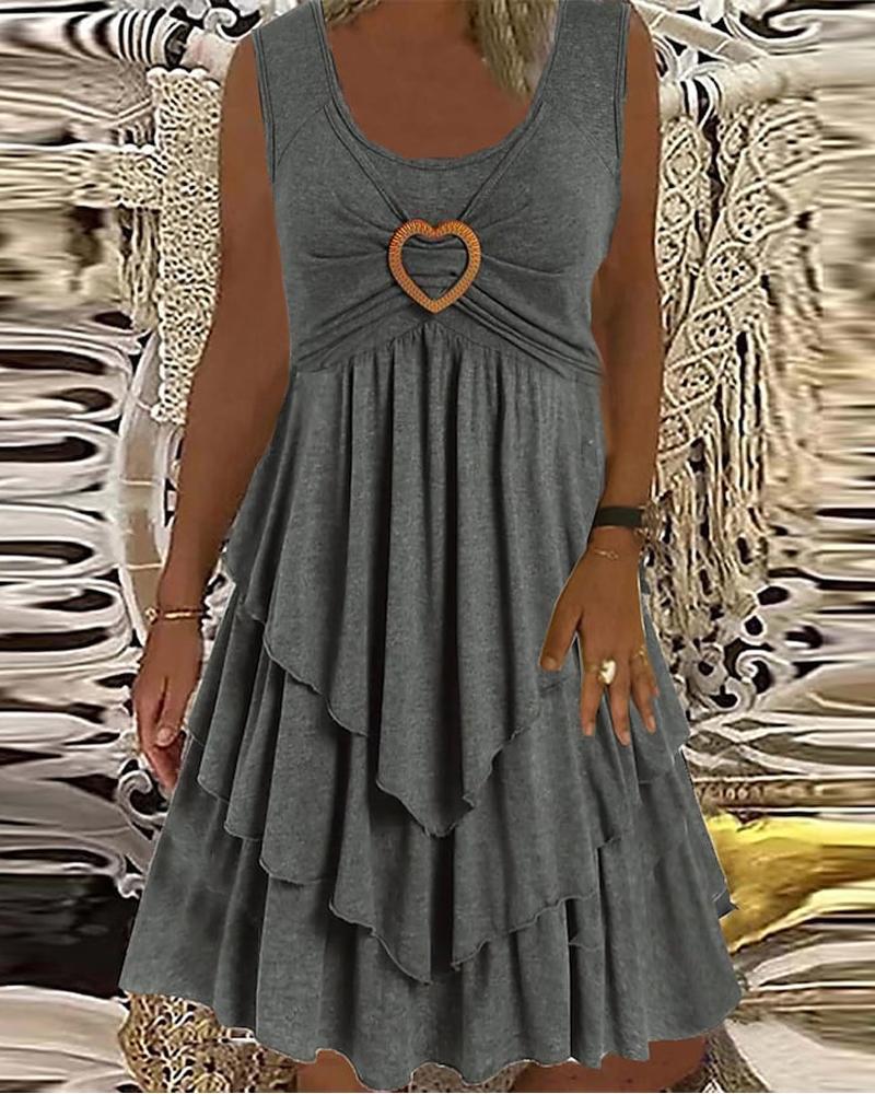 

Heart-Ring Decor Sleeveless Layered Dress, Gray