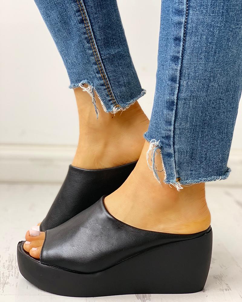 

Peep Toe Muffin Wedge Sandals, Black