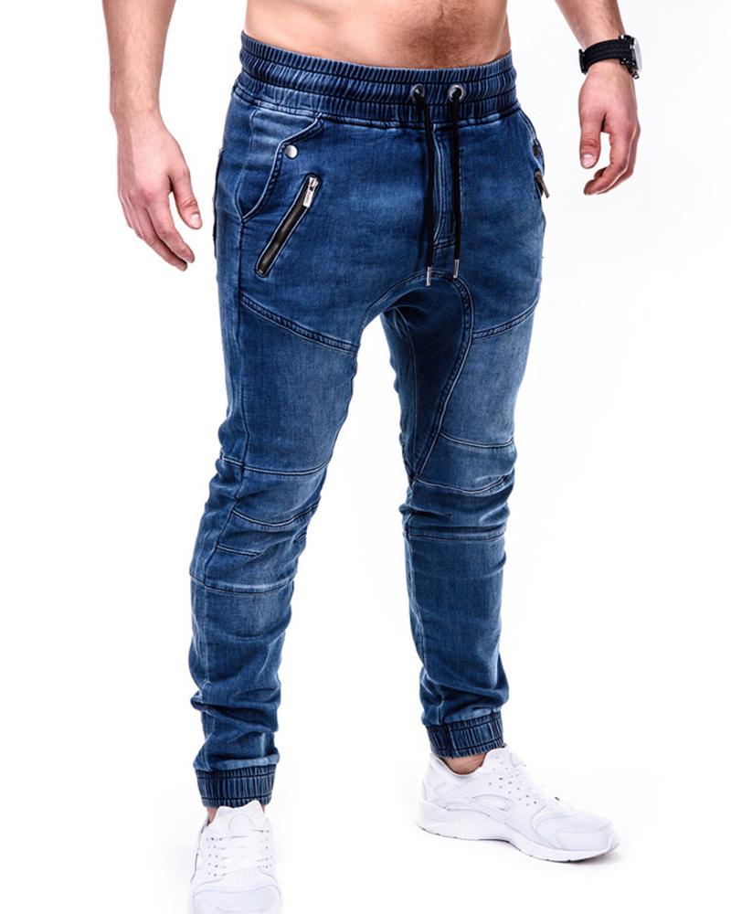 

Solid Color Washing Skinny Jeans, Blue