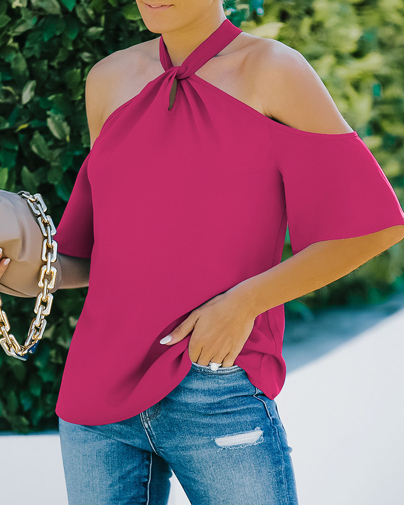 

Twist Detail Cold Shoulder Cutout Top, Hot pink