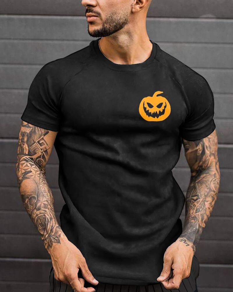 

Mens Halloween Breast Pumpkin Printed Short Sleeve T-Shirt, Black