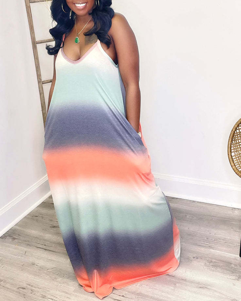 

Ombre Spaghetti Strap Casual Maxi Dress, Blue