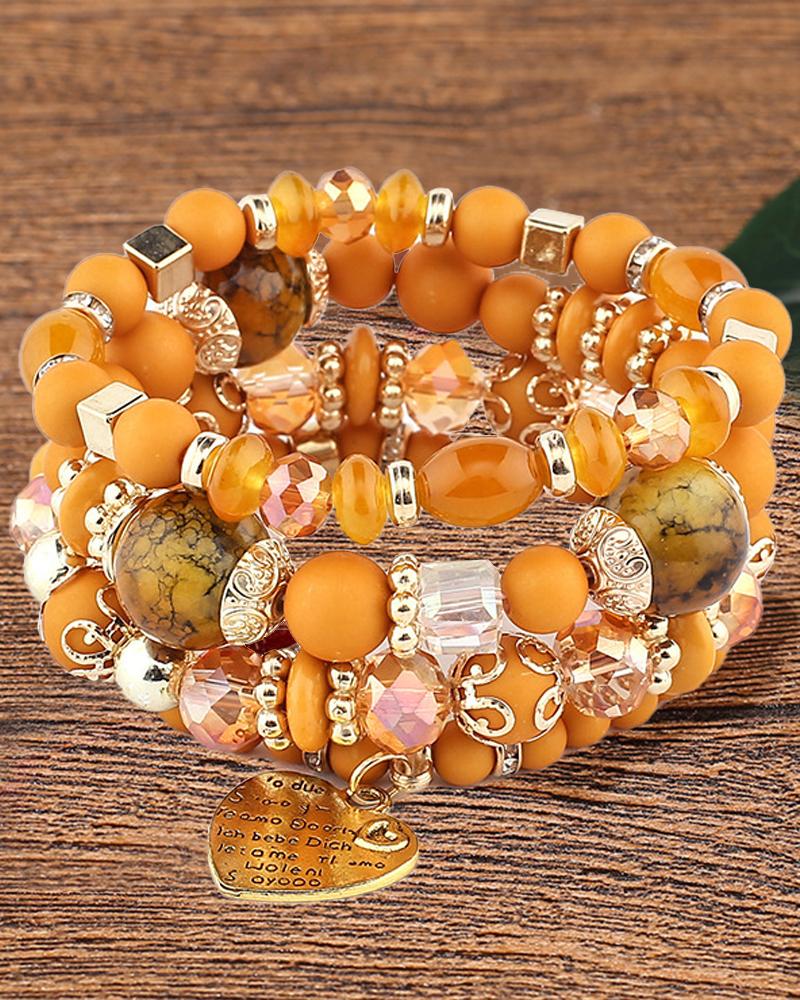 

1pc Bohemian Beaded Crystal Stone Heart Pattern Multi-layer Bracelet, Style2