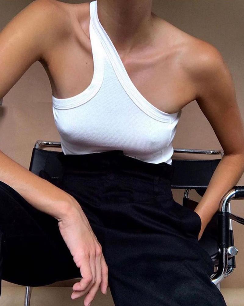 

Knit One Shoulder Plain Top, White