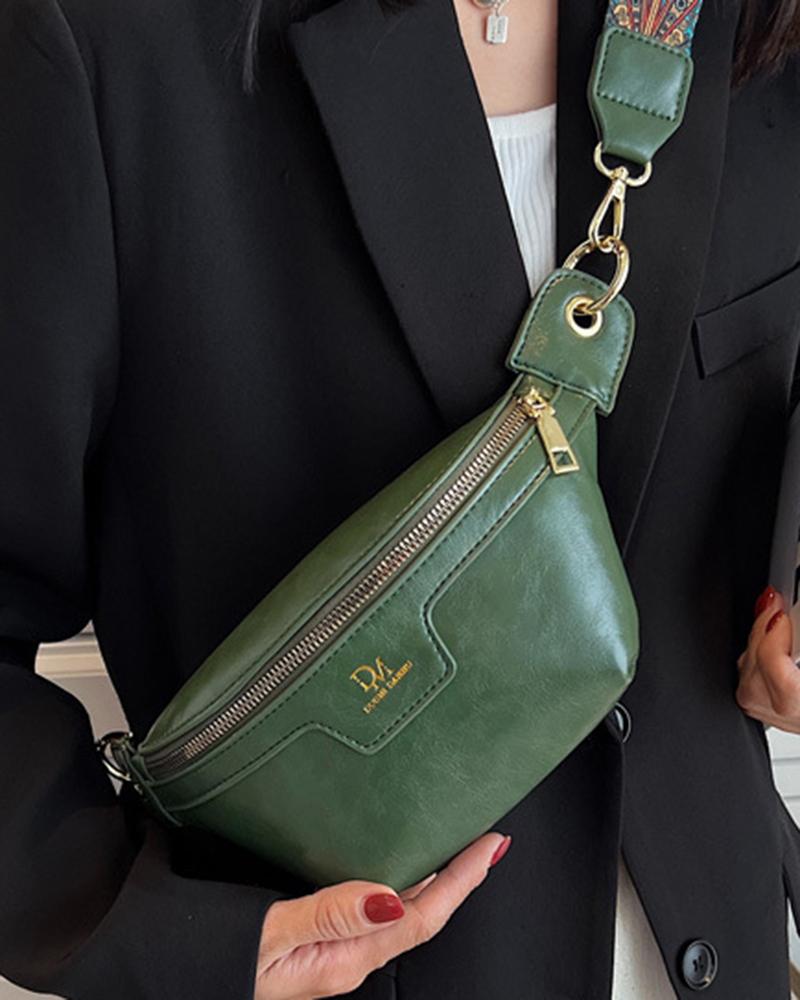 

Zipper Design Retro Crossbody Bag, Green