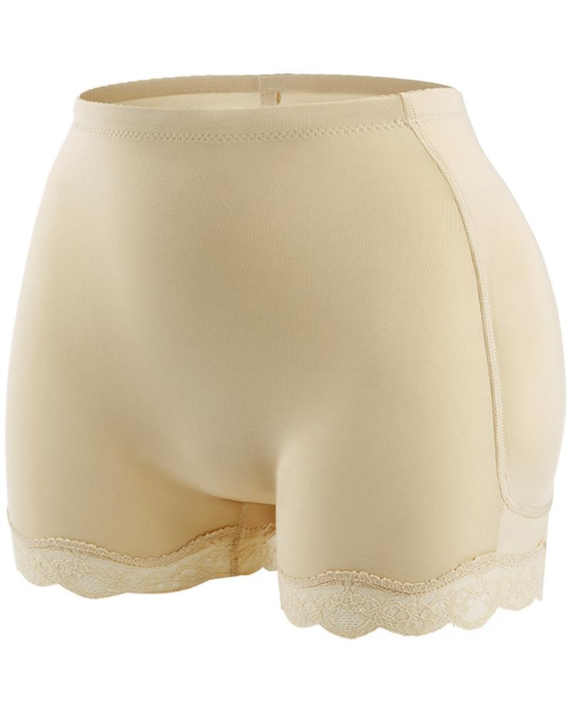 

Lace Trim Abdominal Padded Pants High Waist Butt Lifting Shaper Panties, Nude