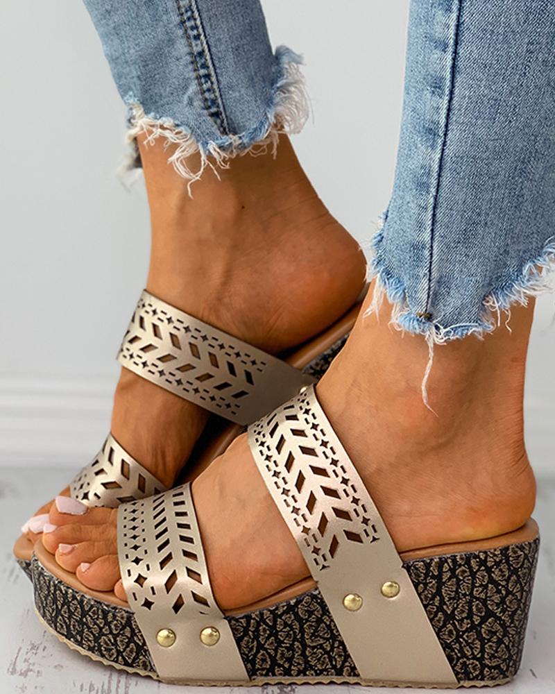 

Cutout Design Casual Wedge Sandals, Gold