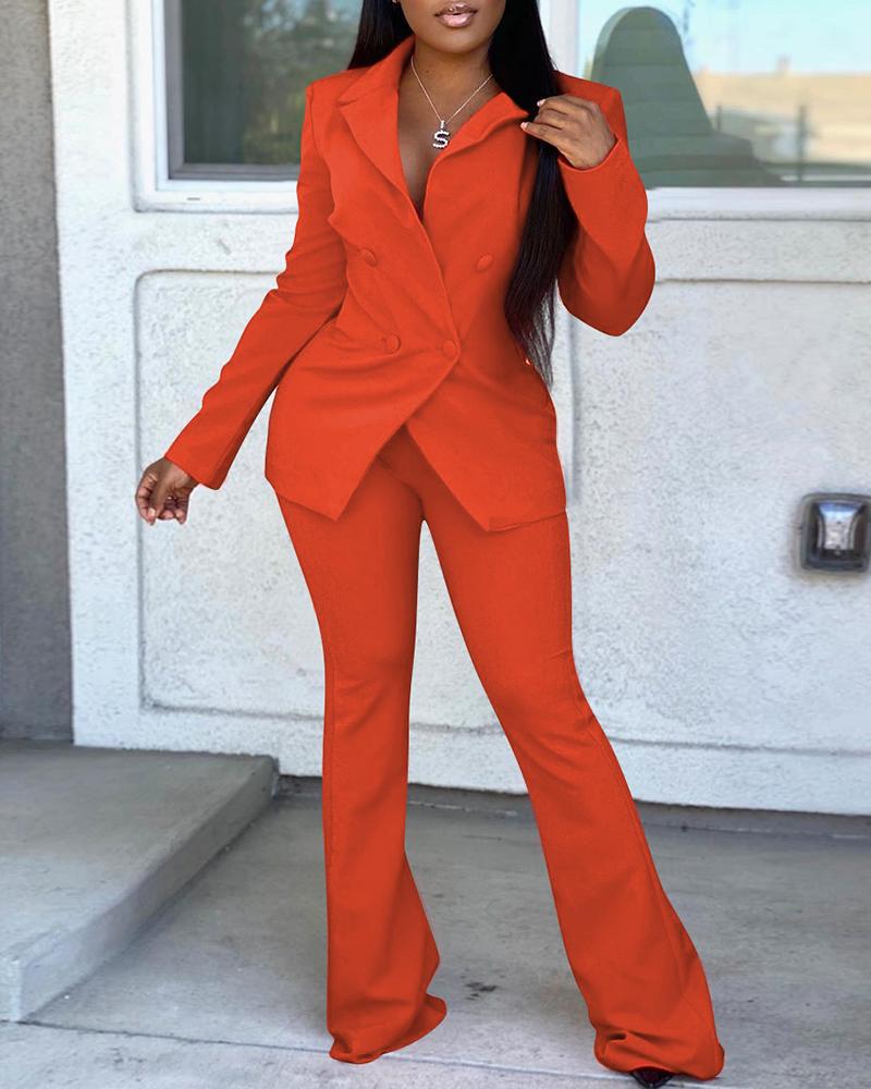 

Button Design Blazer Coat & Bootcut Pants Set, Red