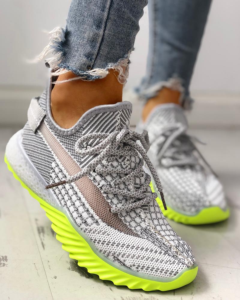 

Net Surface Breathable Lace-Up Yeezy Sneakers, Gray