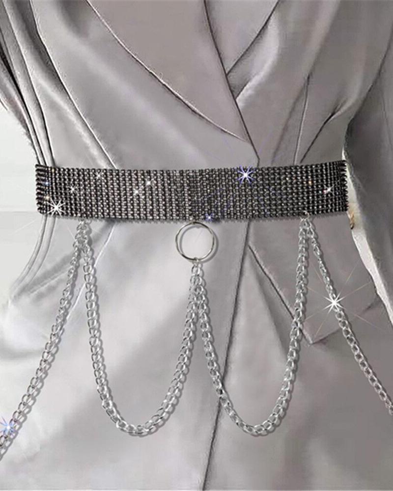 

1PCS Rhinestone Decor O-Ring Waist Chain, Silver