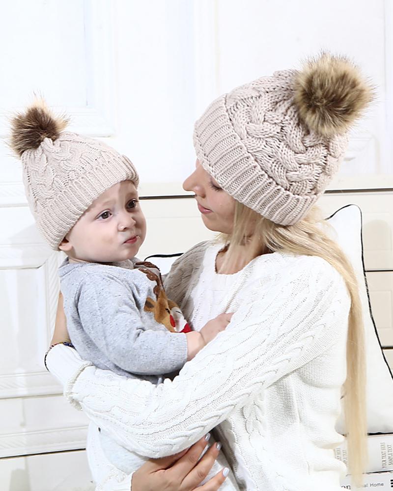 

Braided Pom Pom Cuffed Beanie, Khaki