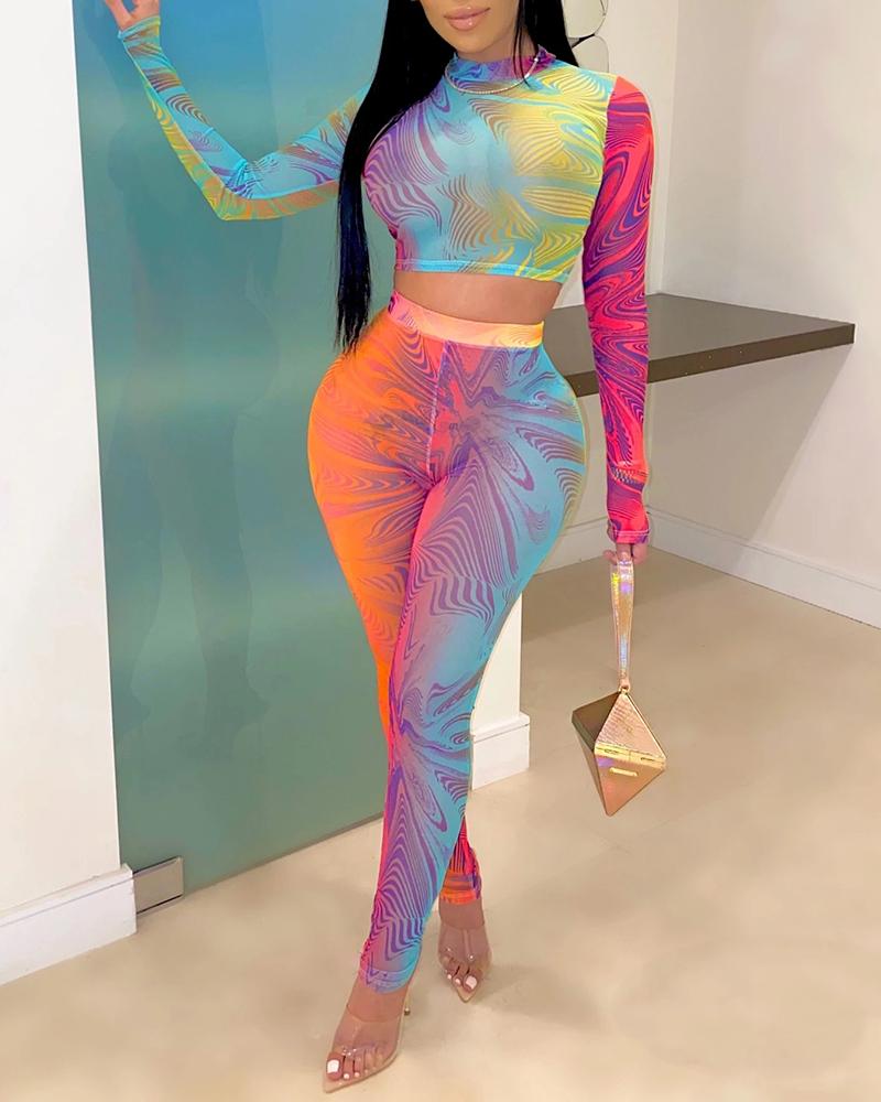 Conjunto de top y pantalones de manga larga con estampado Tie Dye