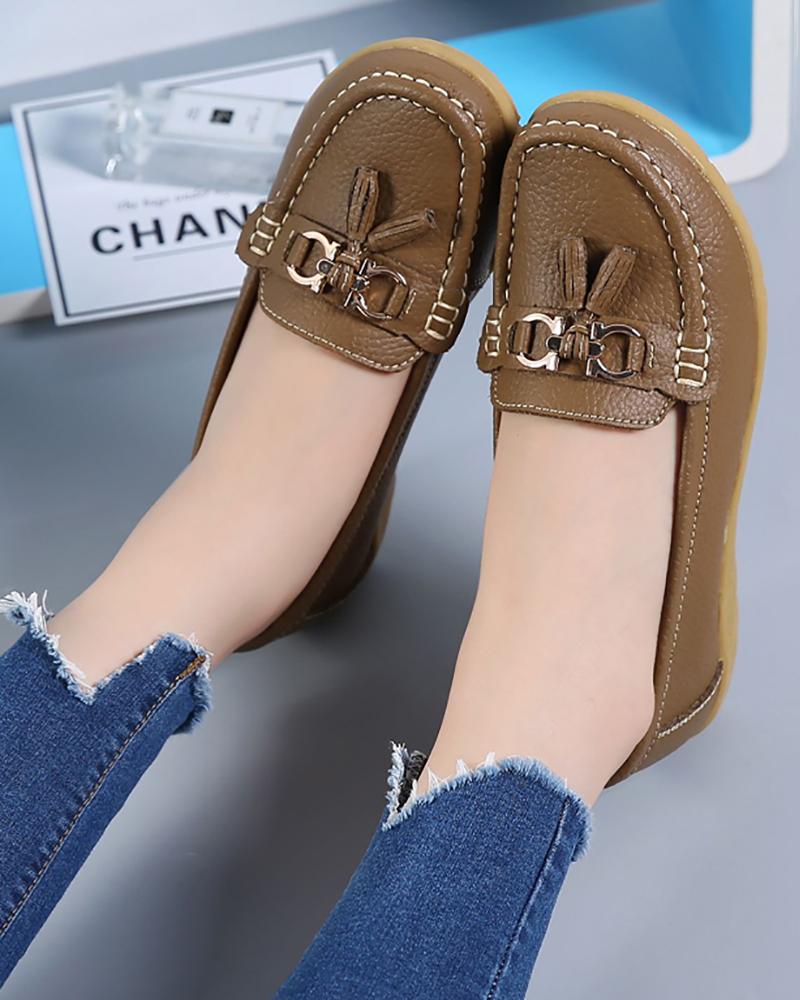 

Tassel Metal Decor Slip On Moccasins Shoes, Khaki