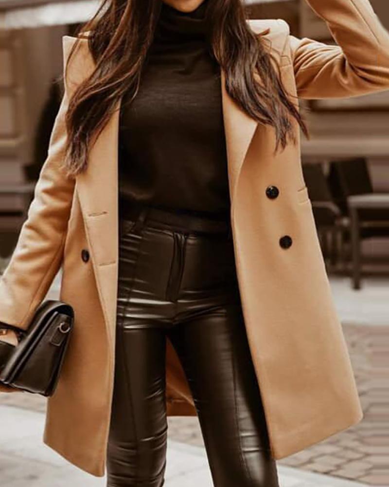 

Button Design Long Sleeve Trench Coat, Khaki